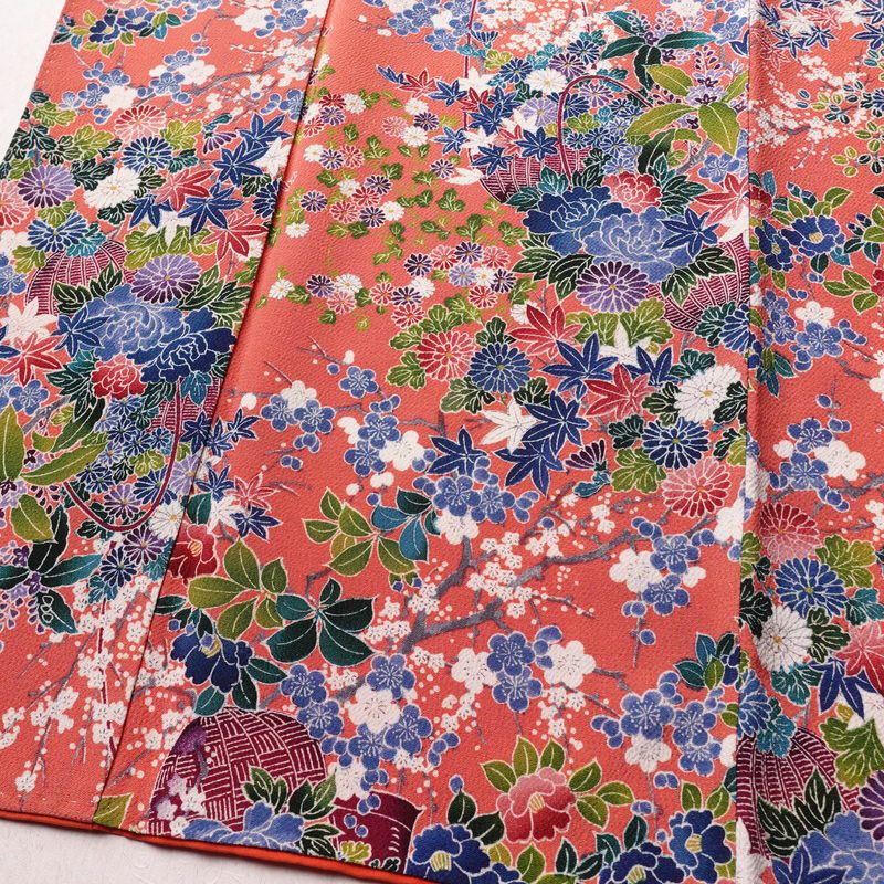 小紋 正絹 花柄 袷仕立て 身丈160cm 裄丈66.5cm 着物 ピンク_画像4