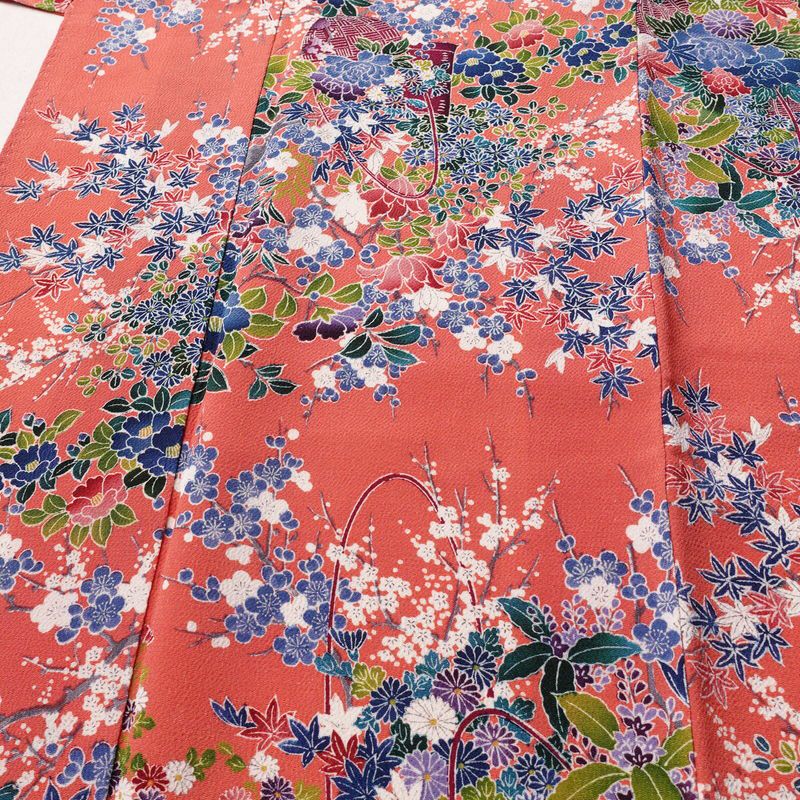 小紋 正絹 花柄 袷仕立て 身丈160cm 裄丈66.5cm 着物 ピンク_画像5