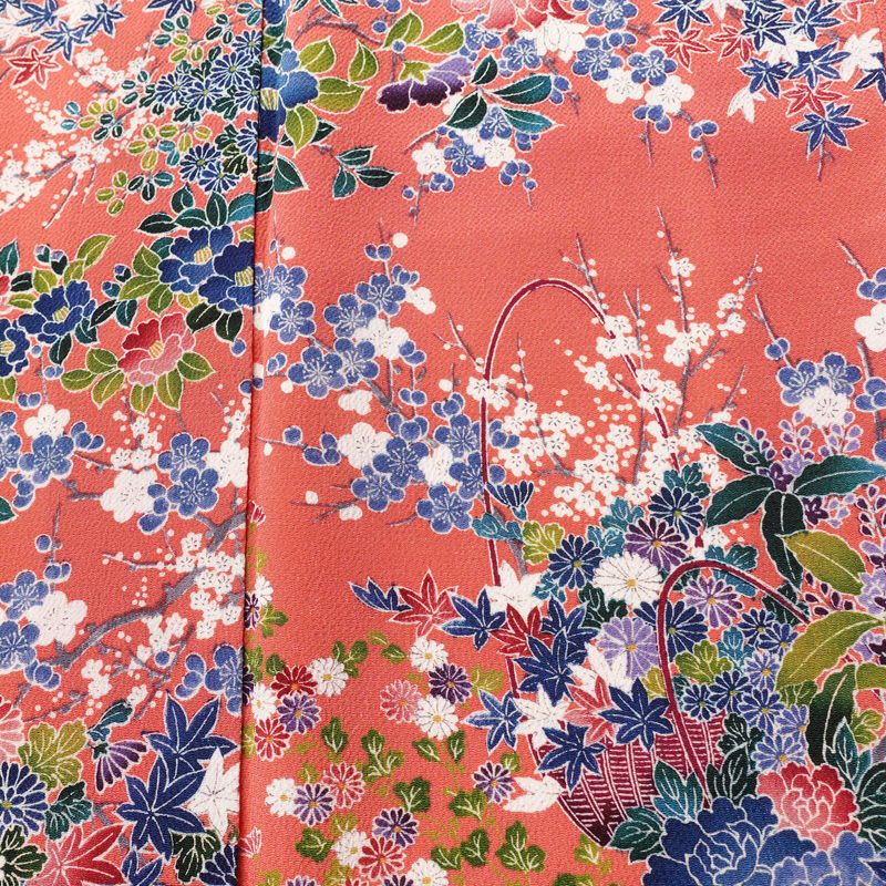 小紋 正絹 花柄 袷仕立て 身丈160cm 裄丈66.5cm 着物 ピンク_画像6