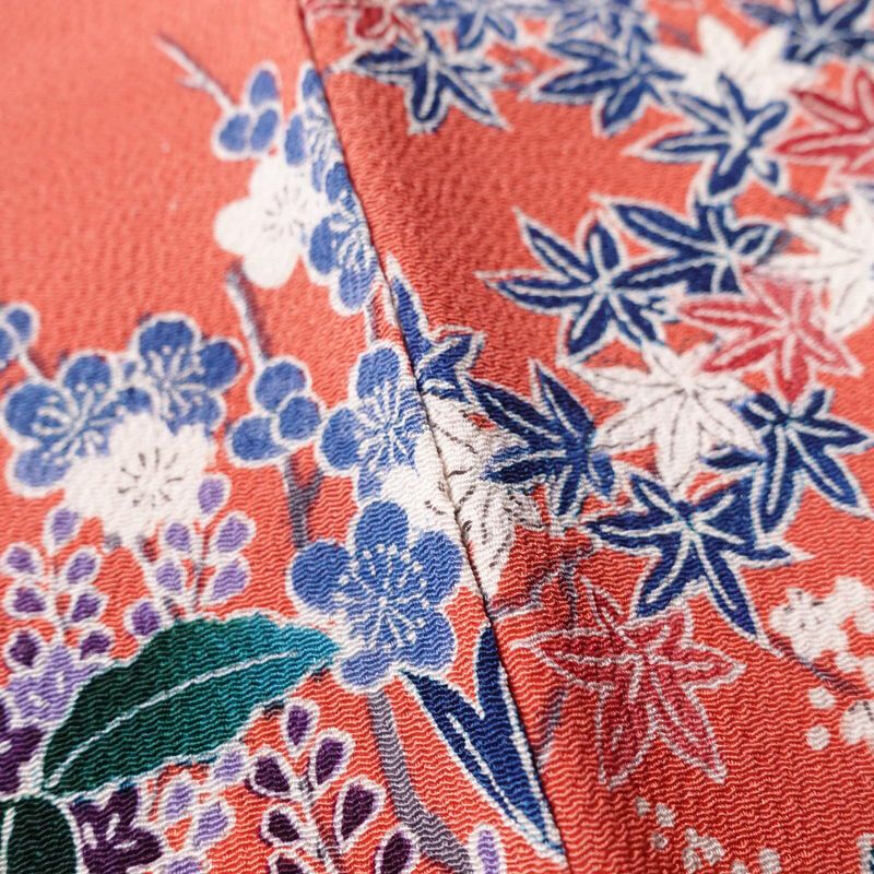 小紋 正絹 花柄 袷仕立て 身丈160cm 裄丈66.5cm 着物 ピンク_画像11