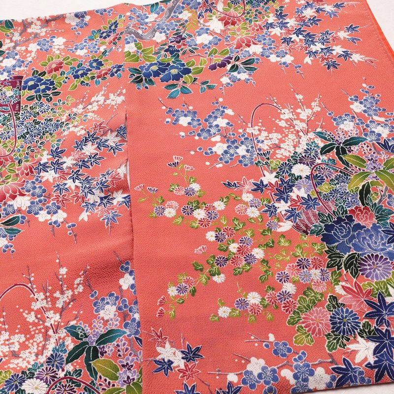 小紋 正絹 花柄 袷仕立て 身丈160cm 裄丈66.5cm 着物 ピンク_画像14