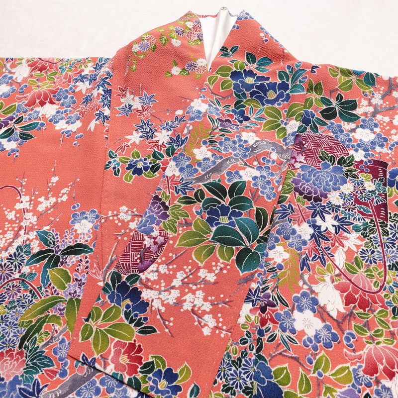 小紋 正絹 花柄 袷仕立て 身丈160cm 裄丈66.5cm 着物 ピンク_画像17
