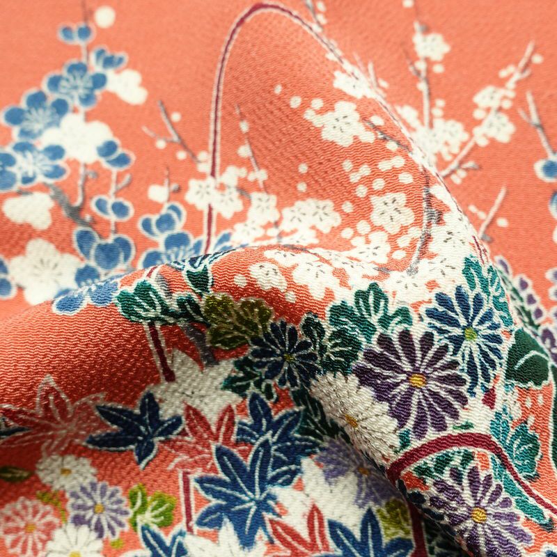 小紋 正絹 花柄 袷仕立て 身丈160cm 裄丈66.5cm 着物 ピンク_画像21