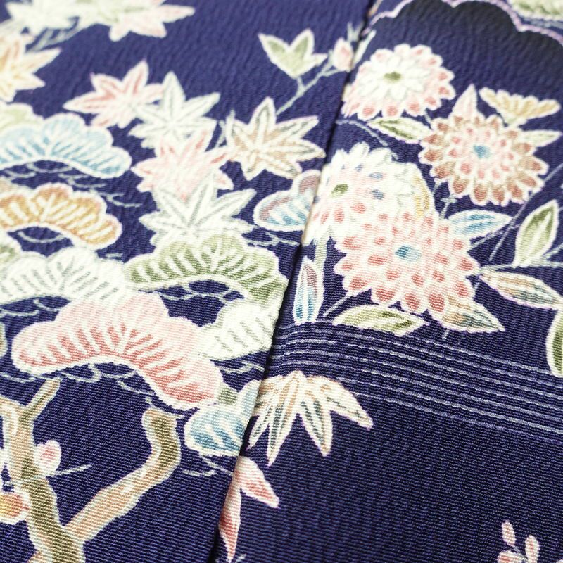小紋 一方付 縮緬 正絹 古典柄 袷仕立て 身丈155.5cm 裄丈63.5cm 着物 青・紺_画像8