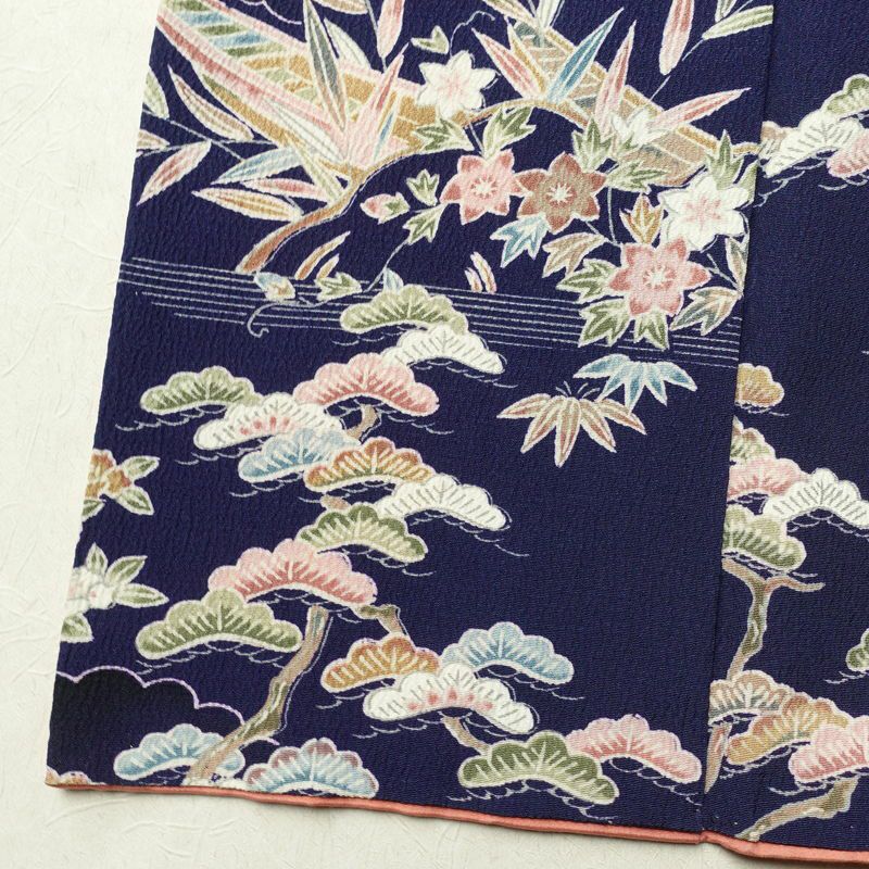 小紋 一方付 縮緬 正絹 古典柄 袷仕立て 身丈155.5cm 裄丈63.5cm 着物 青・紺_画像11