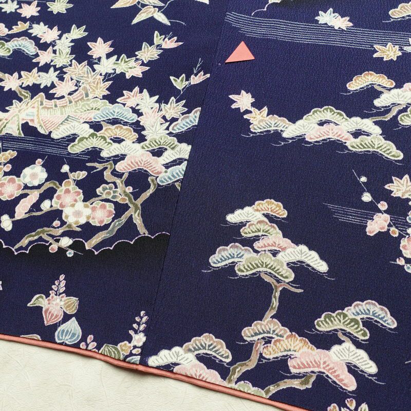 小紋 一方付 縮緬 正絹 古典柄 袷仕立て 身丈155.5cm 裄丈63.5cm 着物 青・紺_画像12