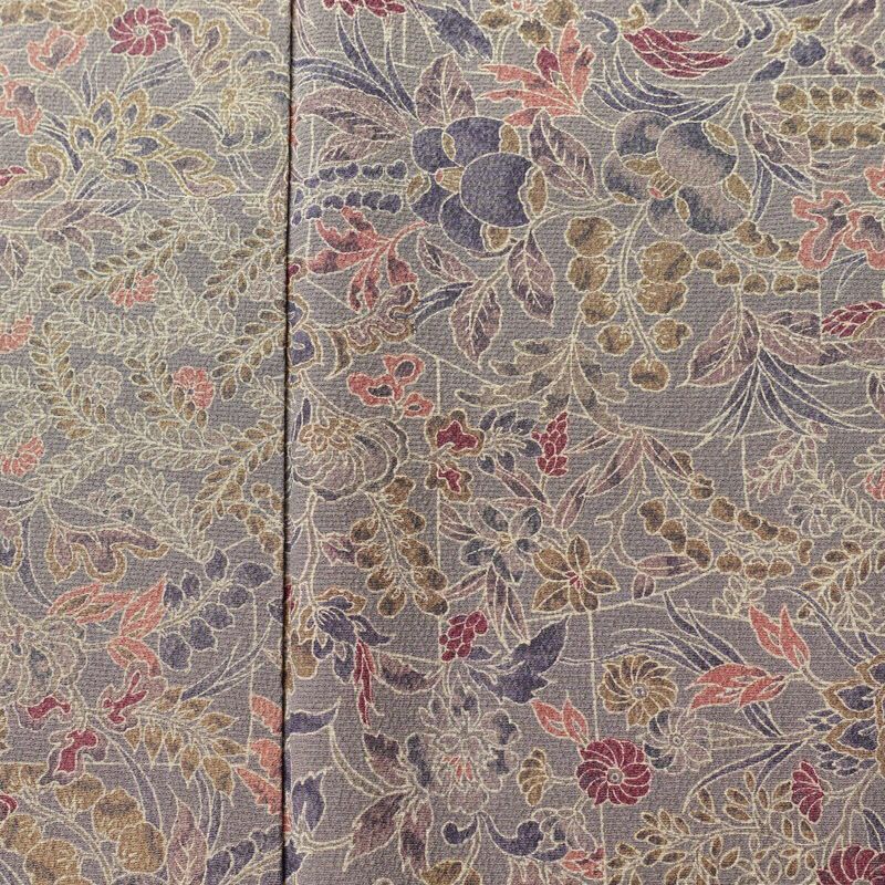 小紋 良品 丹後ちりめん 縮緬 正絹 木の葉・植物柄 袷仕立て 身丈152.5cm 裄丈64.5cm 着物 紫・藤色_画像6