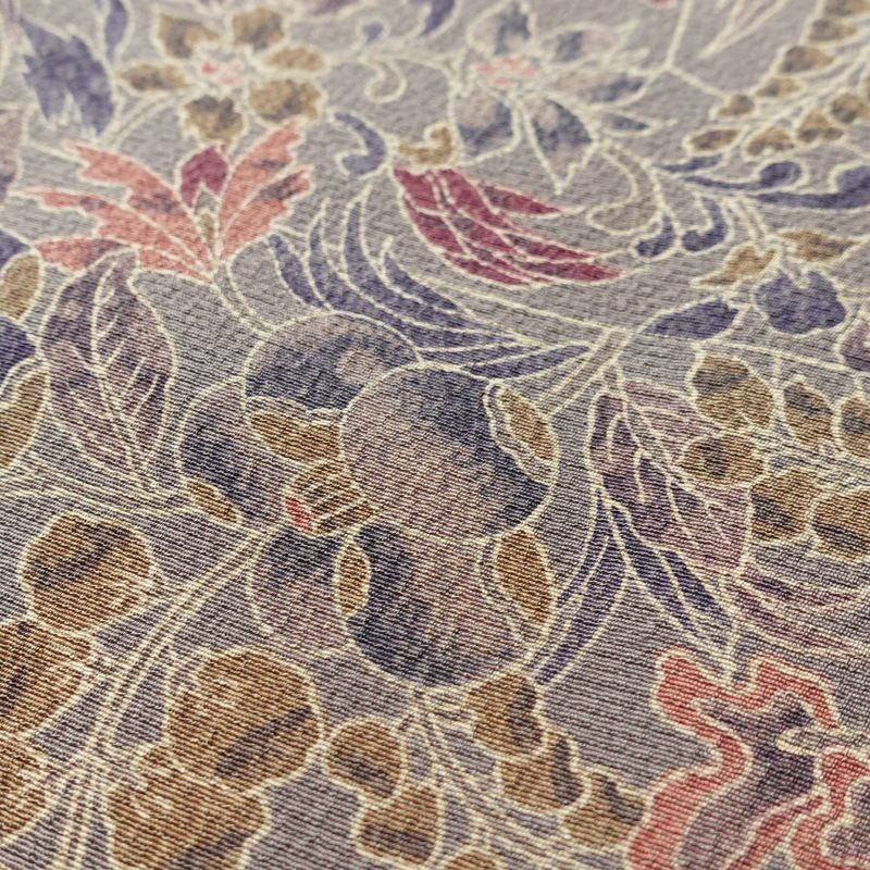 小紋 良品 丹後ちりめん 縮緬 正絹 木の葉・植物柄 袷仕立て 身丈152.5cm 裄丈64.5cm 着物 紫・藤色_画像7