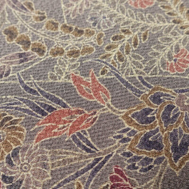 小紋 良品 丹後ちりめん 縮緬 正絹 木の葉・植物柄 袷仕立て 身丈152.5cm 裄丈64.5cm 着物 紫・藤色_画像9