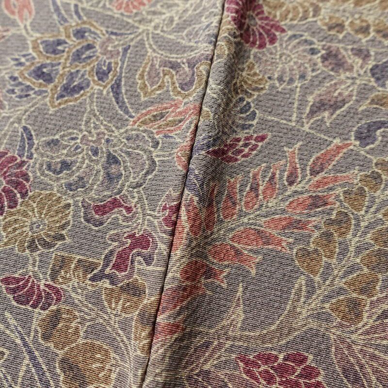 小紋 良品 丹後ちりめん 縮緬 正絹 木の葉・植物柄 袷仕立て 身丈152.5cm 裄丈64.5cm 着物 紫・藤色_画像10