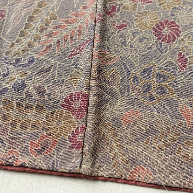小紋 良品 丹後ちりめん 縮緬 正絹 木の葉・植物柄 袷仕立て 身丈152.5cm 裄丈64.5cm 着物 紫・藤色_画像11
