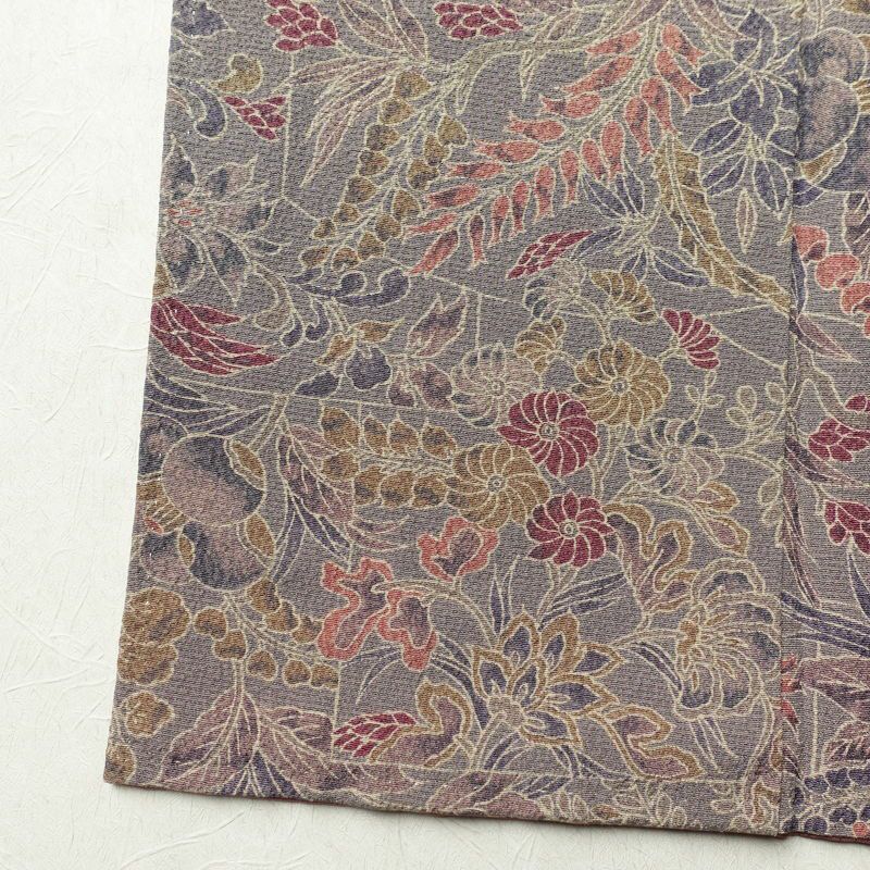 小紋 良品 丹後ちりめん 縮緬 正絹 木の葉・植物柄 袷仕立て 身丈152.5cm 裄丈64.5cm 着物 紫・藤色_画像12