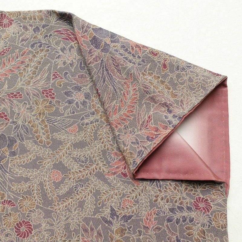 小紋 良品 丹後ちりめん 縮緬 正絹 木の葉・植物柄 袷仕立て 身丈152.5cm 裄丈64.5cm 着物 紫・藤色_画像14