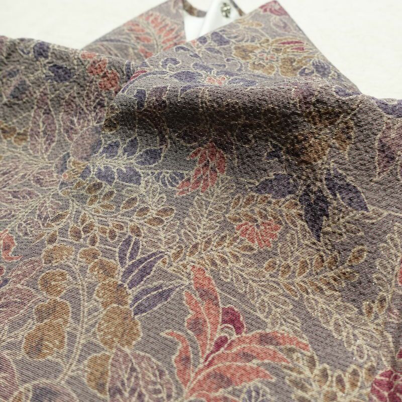 小紋 良品 丹後ちりめん 縮緬 正絹 木の葉・植物柄 袷仕立て 身丈152.5cm 裄丈64.5cm 着物 紫・藤色_画像17