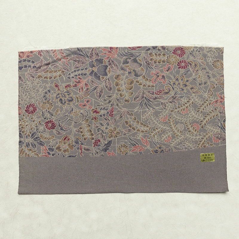 小紋 良品 丹後ちりめん 縮緬 正絹 木の葉・植物柄 袷仕立て 身丈152.5cm 裄丈64.5cm 着物 紫・藤色_画像21