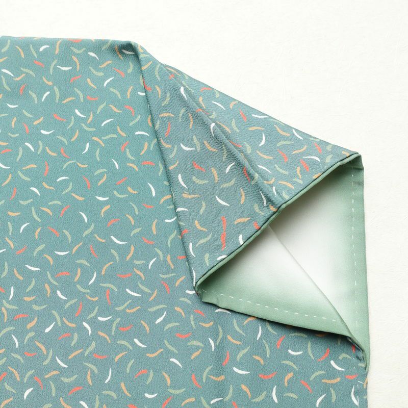 小紋 しつけ糸付き 縮緬 正絹 幾何学柄・抽象柄 袷仕立て 身丈158cm 裄丈64cm 着物 緑・うぐいす色_画像13