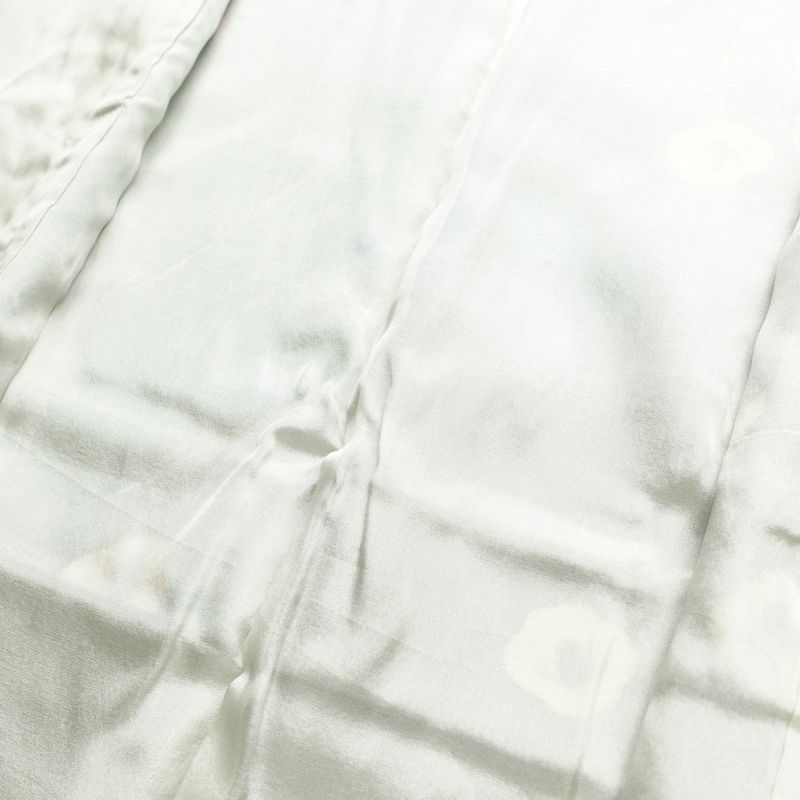 小紋 縮緬 正絹 花柄 袷仕立て 身丈163cm 裄丈67cm 箔 着物 緑・うぐいす色_画像18