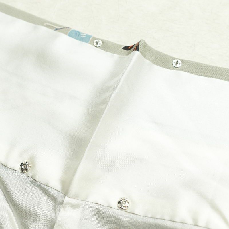 小紋 縮緬 正絹 花柄 袷仕立て 身丈163cm 裄丈67cm 箔 着物 緑・うぐいす色_画像19