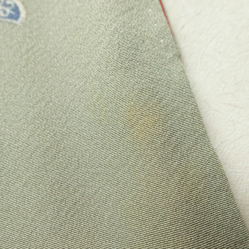 小紋 縮緬 正絹 花柄 袷仕立て 身丈163cm 裄丈67cm 箔 着物 緑・うぐいす色_画像20