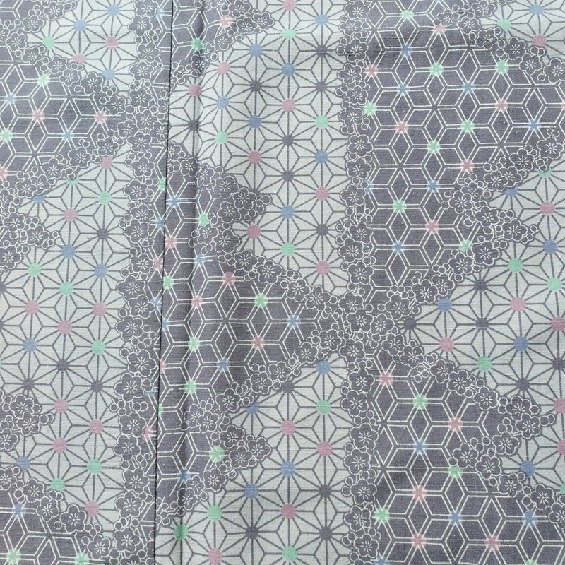 小紋 正絹 紬地 麻の葉柄 袷仕立て 身丈166cm 裄丈66.5cm 着物 青・紺_画像6