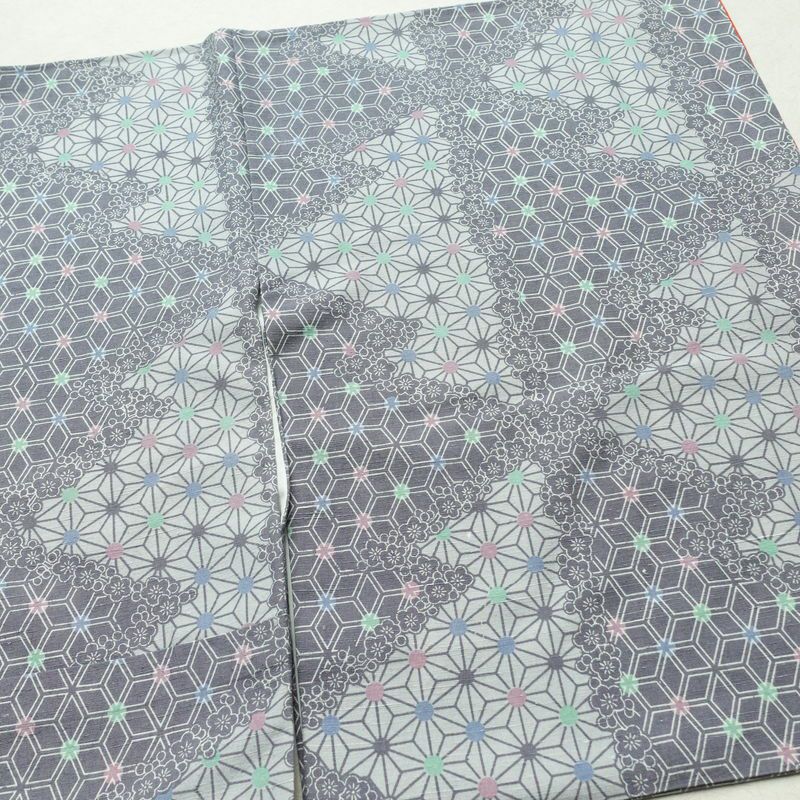 小紋 正絹 紬地 麻の葉柄 袷仕立て 身丈166cm 裄丈66.5cm 着物 青・紺_画像12