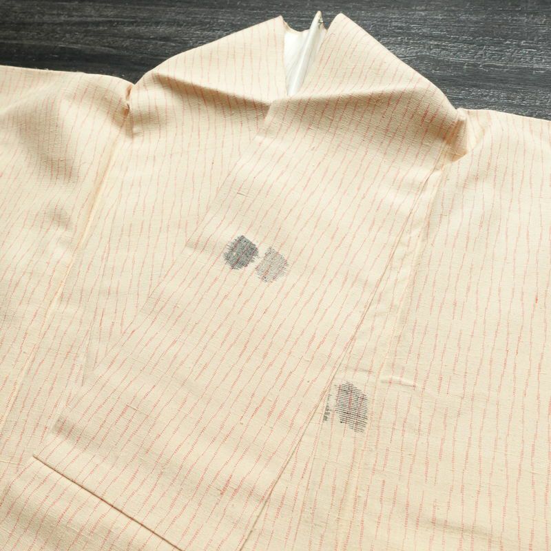 単衣 紬 正絹 幾何学柄・抽象柄 単衣仕立て 身丈158cm 裄丈66cm 着物 ベージュ_画像14