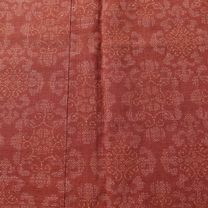 紬 正絹 幾何学柄・抽象柄 袷仕立て 身丈157.5cm 裄丈65.5cm 着物 小豆・エンジ_画像6
