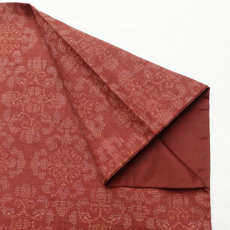 紬 正絹 幾何学柄・抽象柄 袷仕立て 身丈157.5cm 裄丈65.5cm 着物 小豆・エンジ_画像13