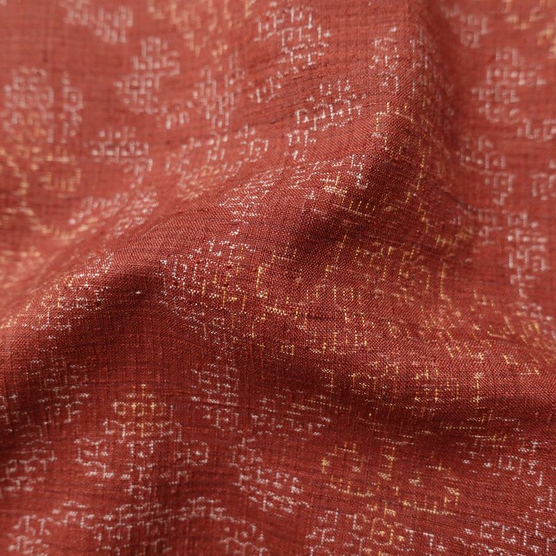 紬 正絹 幾何学柄・抽象柄 袷仕立て 身丈157.5cm 裄丈65.5cm 着物 小豆・エンジ_画像21