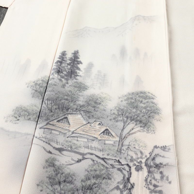 付け下げ しつけ糸付き 一つ紋付き 正絹 風景柄 袷仕立て 身丈163.5cm 裄丈67cm フォーマル 着物 ピンク_画像5