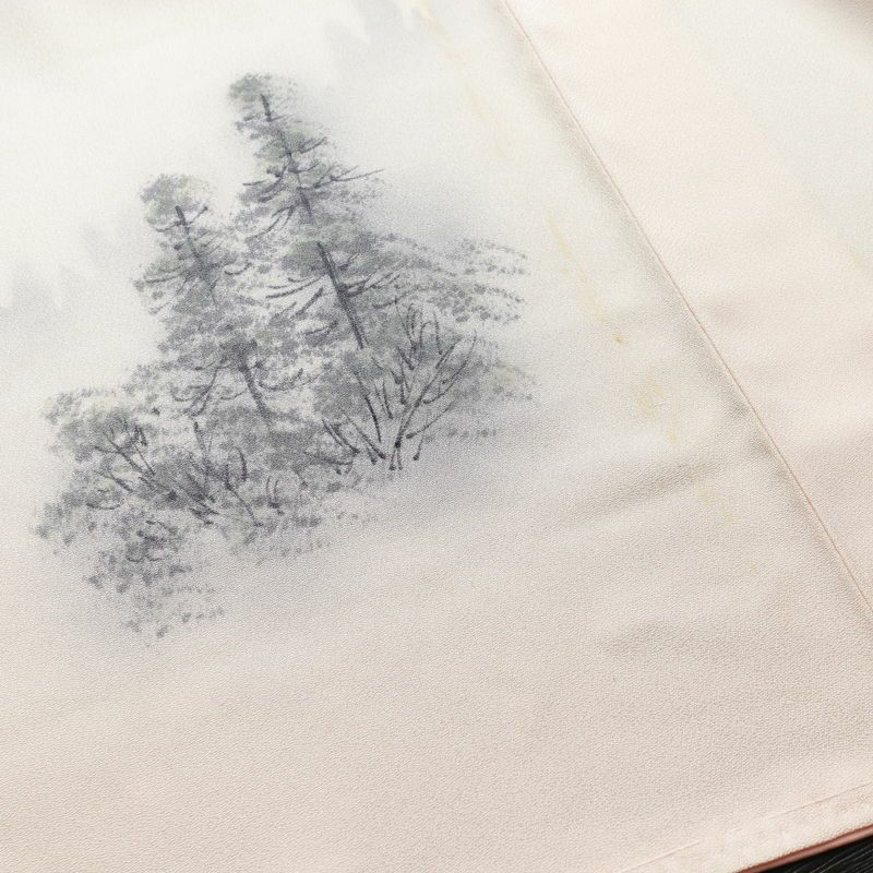 付け下げ しつけ糸付き 一つ紋付き 正絹 風景柄 袷仕立て 身丈163.5cm 裄丈67cm フォーマル 着物 ピンク_画像12