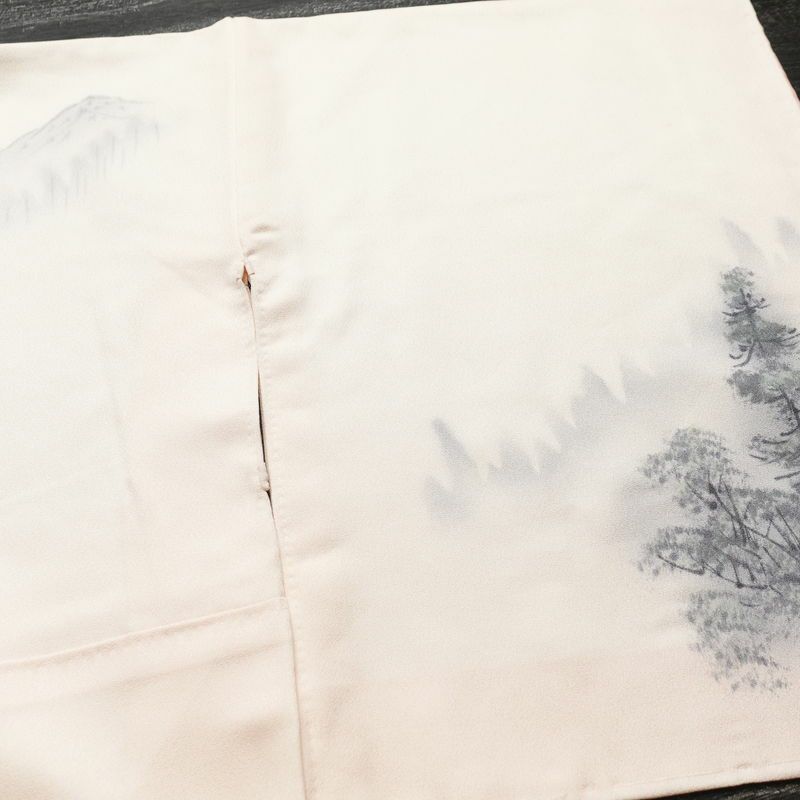 付け下げ しつけ糸付き 一つ紋付き 正絹 風景柄 袷仕立て 身丈163.5cm 裄丈67cm フォーマル 着物 ピンク_画像15