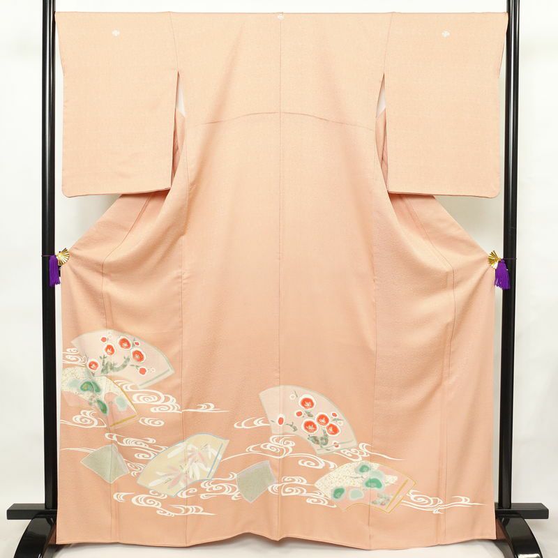 色留袖 三つ紋付き 正絹 花柄 袷仕立て 身丈166cm 裄丈69cm 箔 刺繍 共八掛 金彩 フォーマル 着物 ピンク_画像1