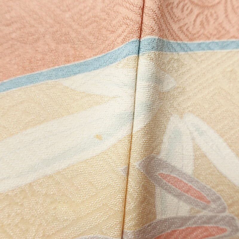 色留袖 三つ紋付き 正絹 花柄 袷仕立て 身丈166cm 裄丈69cm 箔 刺繍 共八掛 金彩 フォーマル 着物 ピンク_画像12