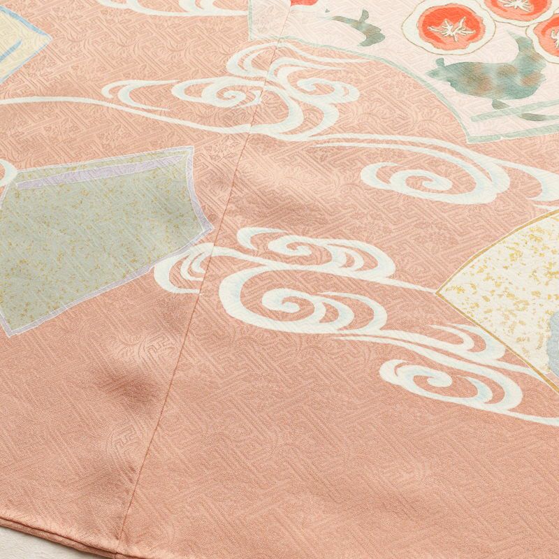 色留袖 三つ紋付き 正絹 花柄 袷仕立て 身丈166cm 裄丈69cm 箔 刺繍 共八掛 金彩 フォーマル 着物 ピンク_画像14