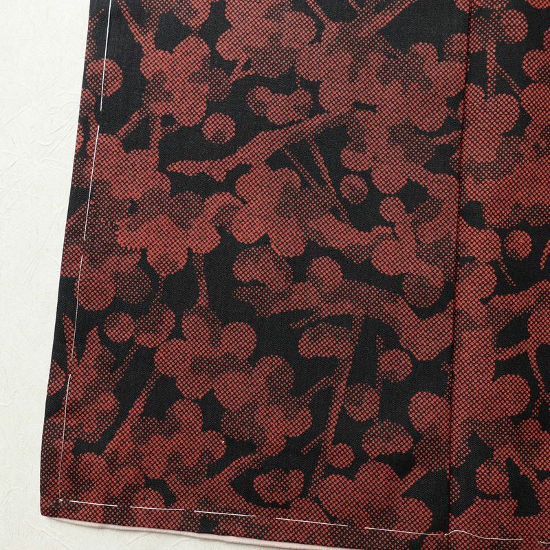 小紋 しつけ糸付き 正絹 花柄 袷仕立て 身丈167cm 裄丈67.5cm 着物 黒_画像10