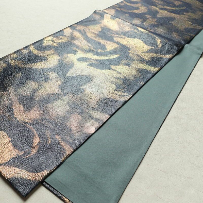 袋帯 全通柄 美品 フォーマル用 正絹 幾何学柄・抽象柄 箔 帯 青・紺_画像8