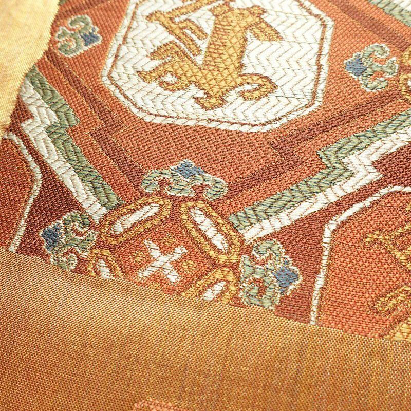 袋帯 利久名物裂 六通柄 良品 フォーマル用 正絹 幾何学柄・抽象柄 箔 金糸 帯 橙_画像3