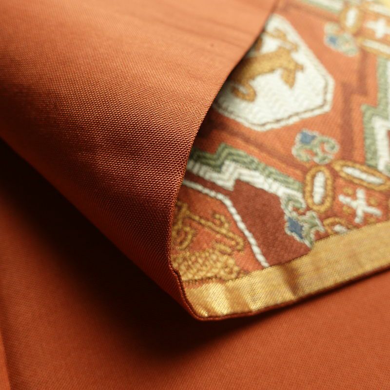 袋帯 利久名物裂 六通柄 良品 フォーマル用 正絹 幾何学柄・抽象柄 箔 金糸 帯 橙_画像10