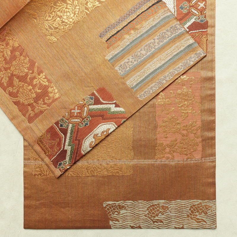 袋帯 利久名物裂 六通柄 良品 フォーマル用 正絹 幾何学柄・抽象柄 箔 金糸 帯 橙_画像13