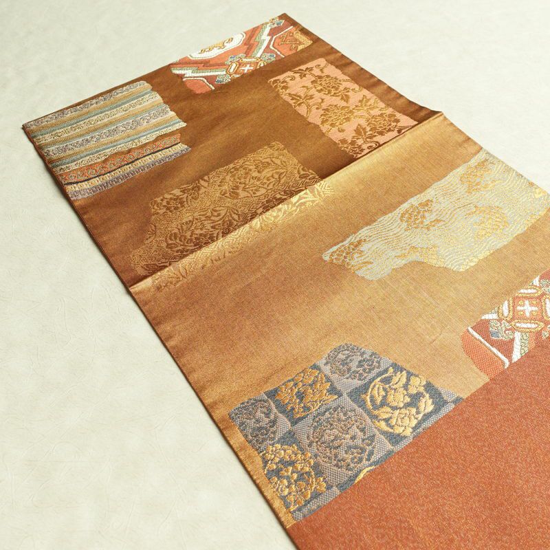袋帯 利久名物裂 六通柄 良品 フォーマル用 正絹 幾何学柄・抽象柄 箔 金糸 帯 橙_画像17