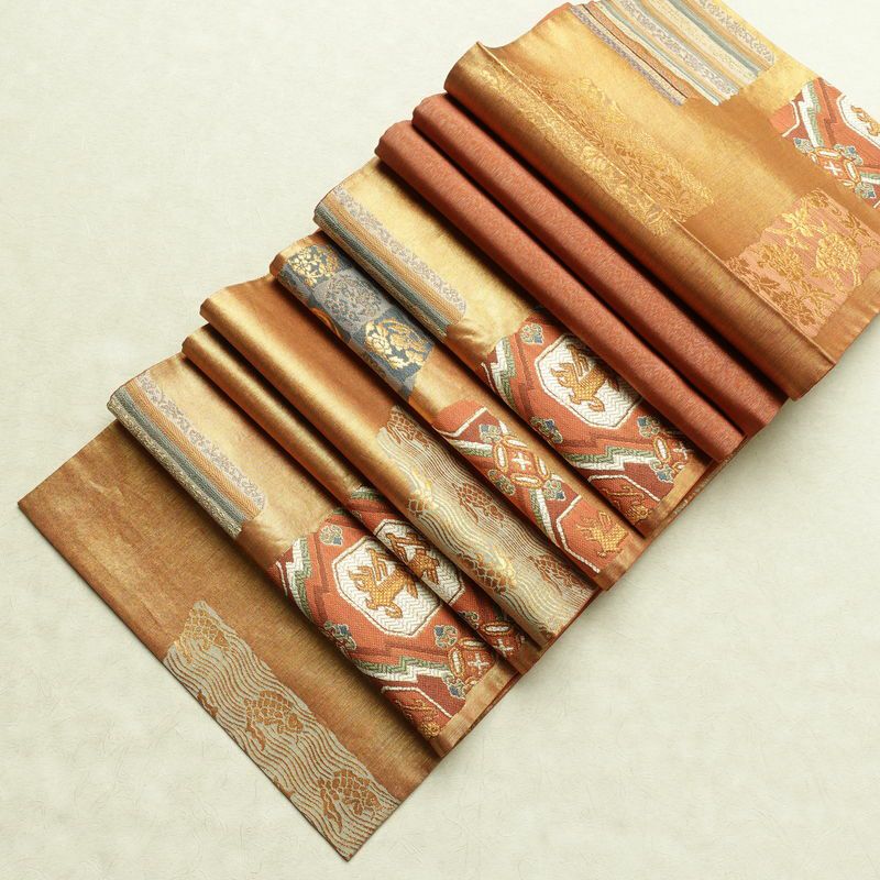 袋帯 利久名物裂 六通柄 良品 フォーマル用 正絹 幾何学柄・抽象柄 箔 金糸 帯 橙_画像18