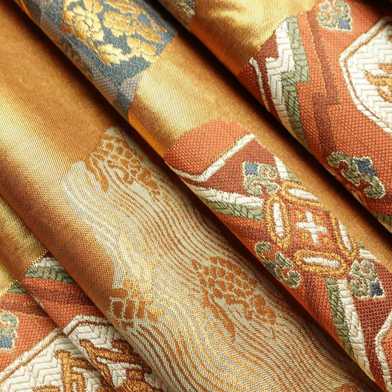袋帯 利久名物裂 六通柄 良品 フォーマル用 正絹 幾何学柄・抽象柄 箔 金糸 帯 橙_画像19