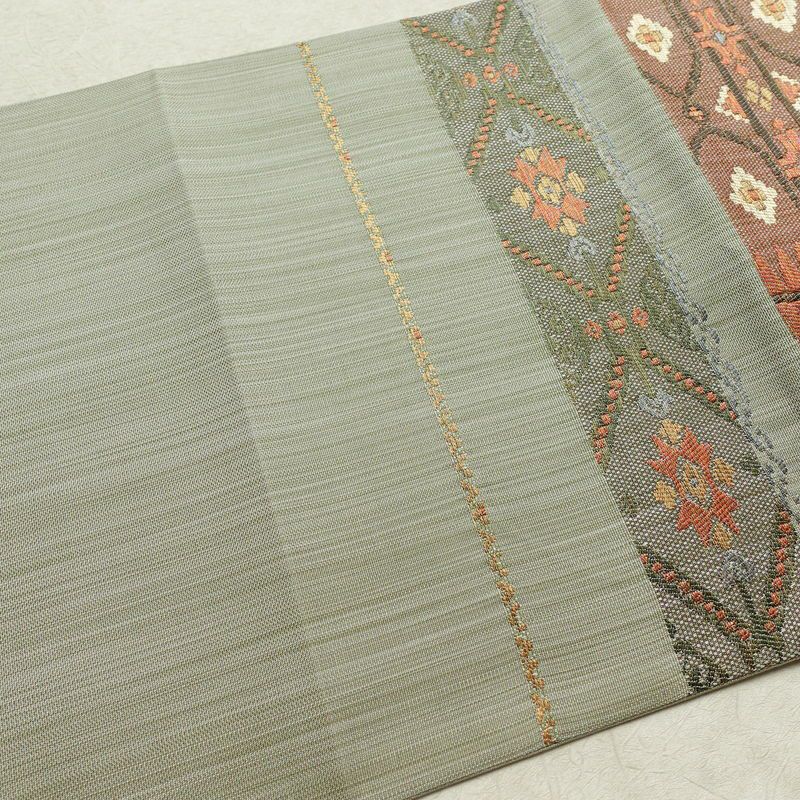 袋帯 六通柄 美品 一般用 正絹 縞柄・線柄 帯 緑・うぐいす色_画像16