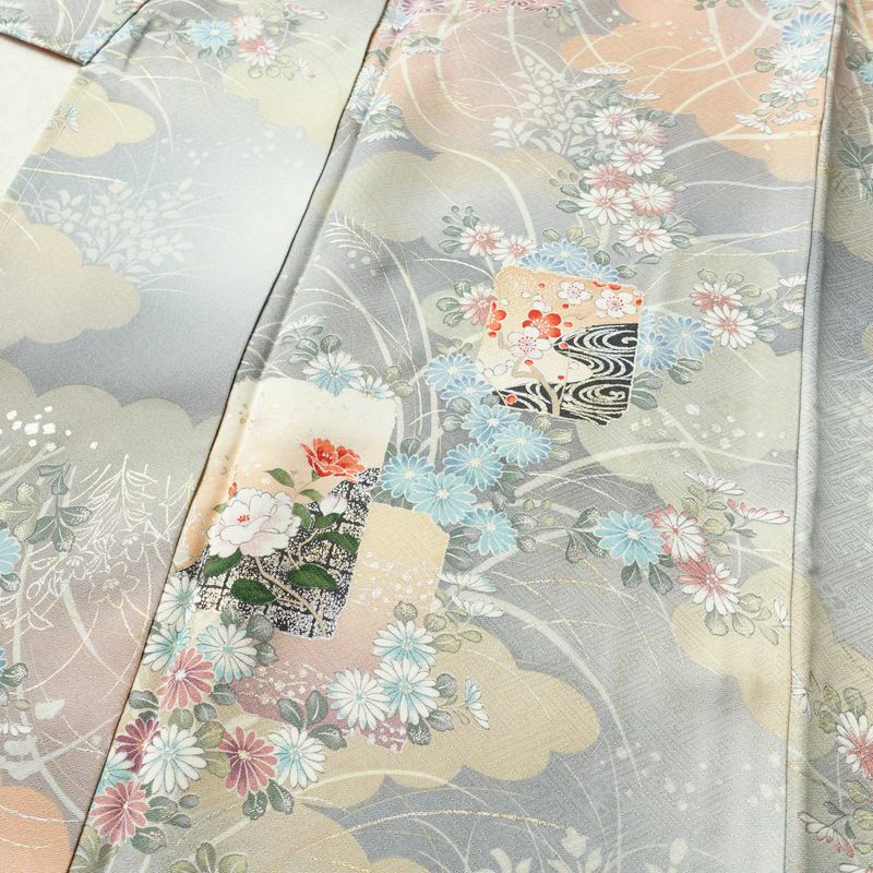 小紋 美品 元禄絵巻 しつけ糸付き 丹後ちりめん 正絹 花柄 袷仕立て 身丈167.5cm 裄丈65.5cm 箔 着物 多色使い_画像5