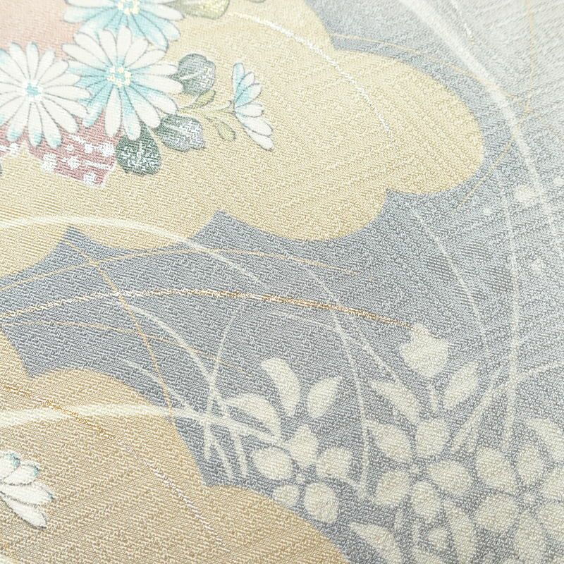 小紋 美品 元禄絵巻 しつけ糸付き 丹後ちりめん 正絹 花柄 袷仕立て 身丈167.5cm 裄丈65.5cm 箔 着物 多色使い_画像9