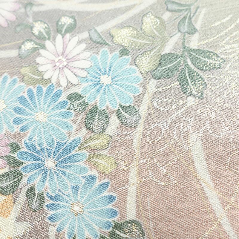 小紋 美品 元禄絵巻 しつけ糸付き 丹後ちりめん 正絹 花柄 袷仕立て 身丈167.5cm 裄丈65.5cm 箔 着物 多色使い_画像10