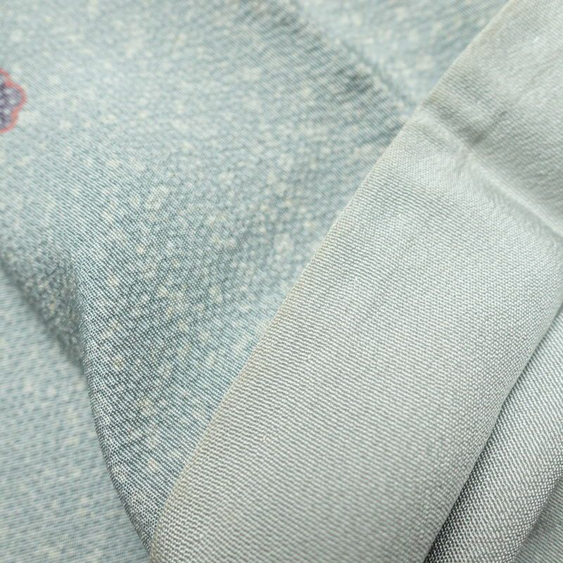 訪問着 縮緬 正絹 花柄 袷仕立て 身丈151.5cm 裄丈65cm 箔 金彩 フォーマル 着物 青・紺_画像14