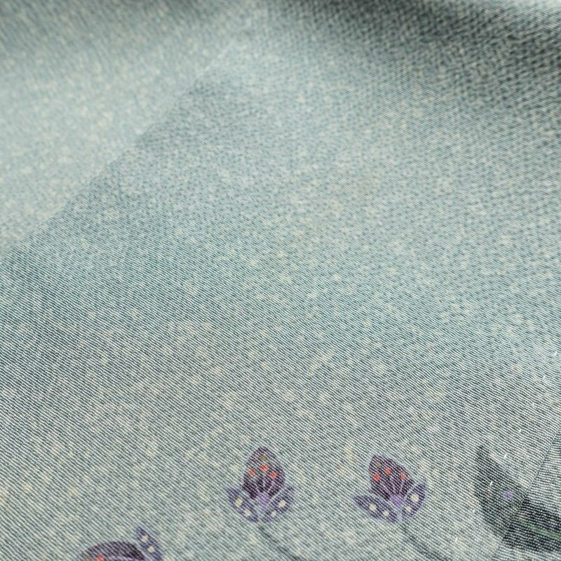 訪問着 縮緬 正絹 花柄 袷仕立て 身丈151.5cm 裄丈65cm 箔 金彩 フォーマル 着物 青・紺_画像16