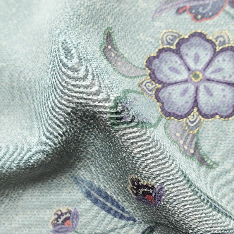 訪問着 縮緬 正絹 花柄 袷仕立て 身丈151.5cm 裄丈65cm 箔 金彩 フォーマル 着物 青・紺_画像21